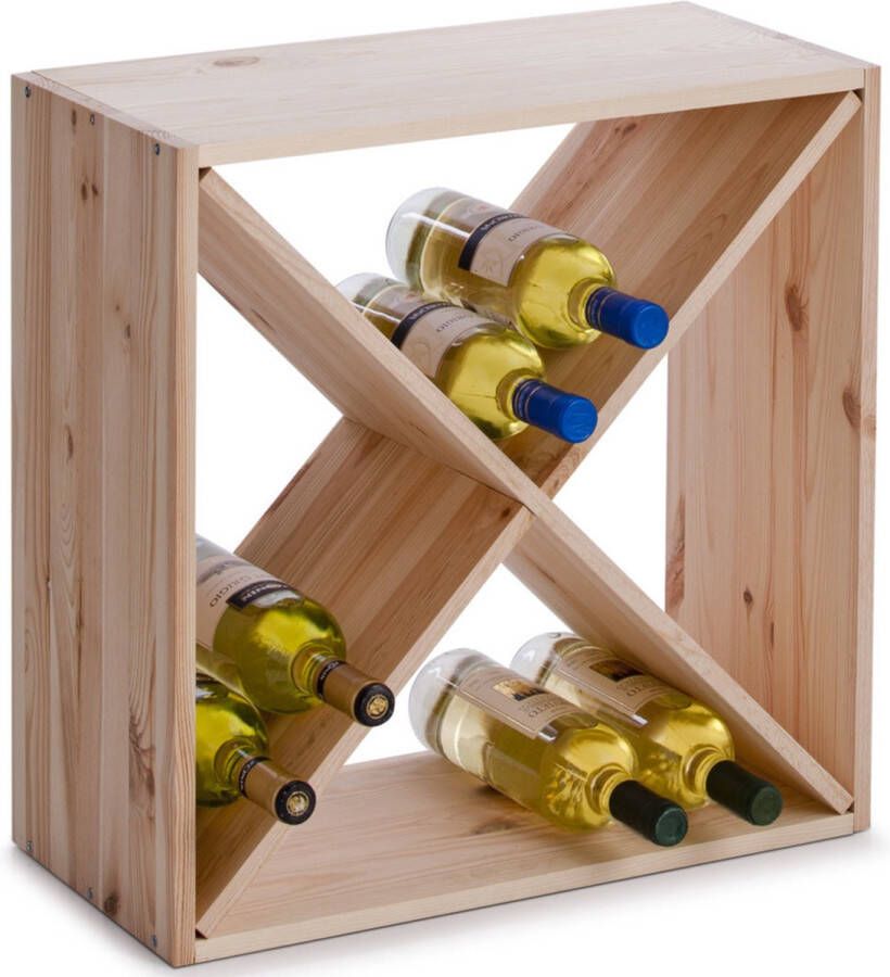 Zeller Houten wijnflessen rek wijnrek vierkant voor 20 flessen 52 x 25 x 52 cm Wijnfles houder 4 vakken