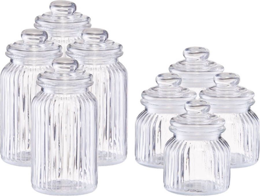 Zeller Set 8x keuken voedsel opslag voorraad glas in 2 formaten Voorraadpot