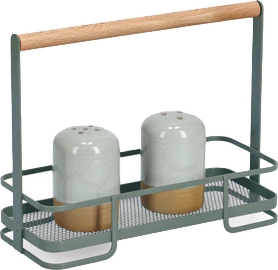 Zeller Keuken aanrecht rekje metaal hout groen met hengsel 24 x 10 x 19 cm keuken organizer