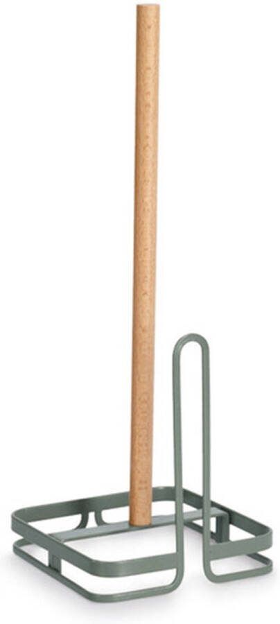 Zeller Keukenrolhouder 1 rol met afrol hulp metaal hout groen 35 x 13 cm