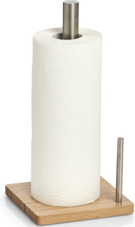 Zeller keukenrolhouder bamboe hout vierkant 16 x 32 cm keukenpapier houder