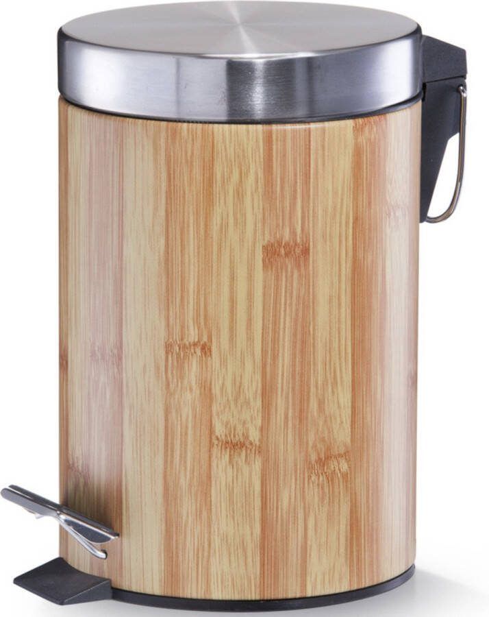 Zeller pedaal emmer 3 liter bamboeontwerp Badkameraccessoires Toiletaccessoires benodigdheden metaal ca. diameter 16 5 x 26 5 cm cosmetische bak afvalbak voor badkamer