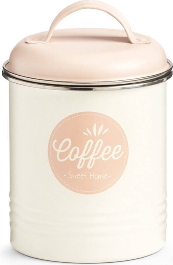 Zeller Koffiebewaarblik Metaal Wit Roze Coffee Sweet Home
