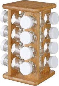 Zeller Kruidencarrousel met 16 Potjes Bamboe Bambou Kruiden- en kruidenstandaard van bamboe 16 glazen potjes + draaistandaard