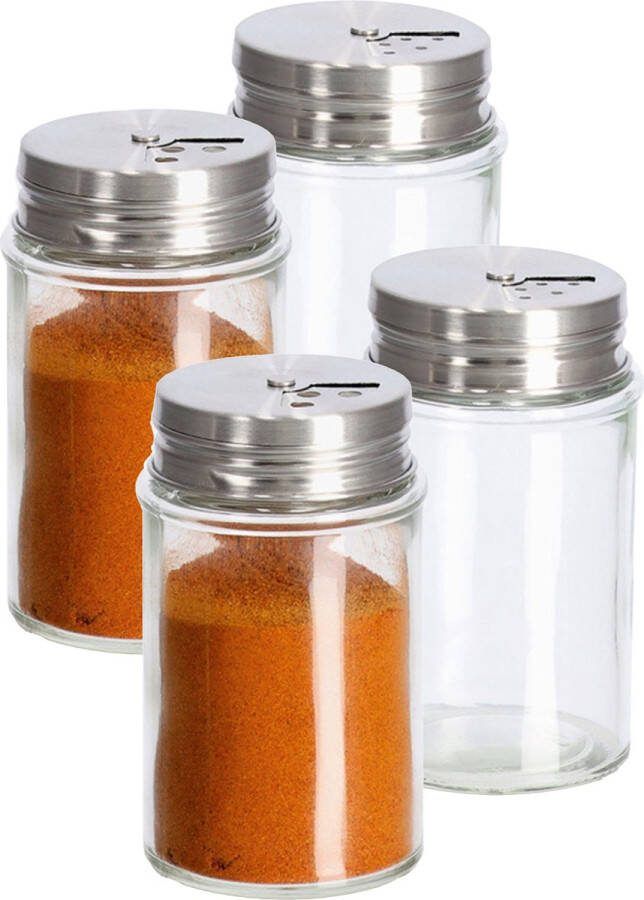 Zeller Kruidenpotje strooier 4x glas metaal met strooihulpstuk 90 ml 5 x 8 5 cm