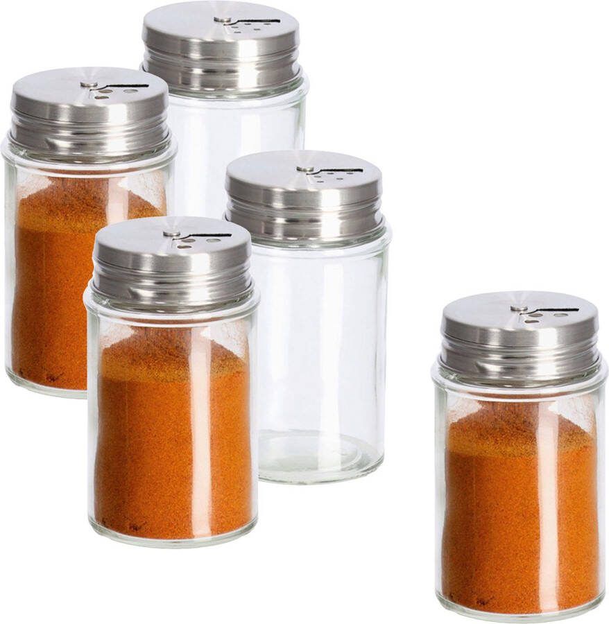 Zeller Kruidenpotje strooier 5x glas metaal met strooihulpstuk 90 ml 5 x 8 5 cm