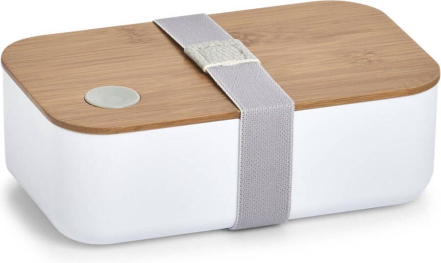 Zeller Lunchtrommel broodtrommel 2-vaks wit naturel bamboe 19 x 7 cm Keukenbenodigdheden Lunch brood meenemen Trommels boxen