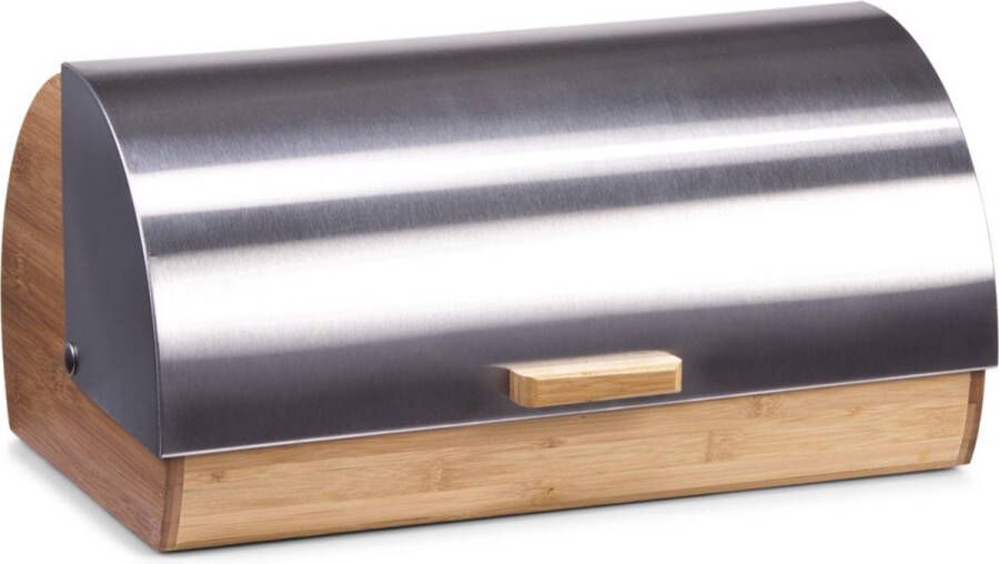 Zeller luxe broodtrommel bamboe hout met RVS klep deksel 39 cm brooddozen