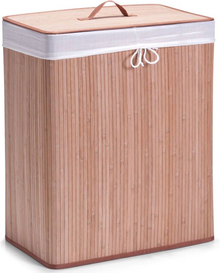 Zeller Luxe dubbele bruine wasmand van bamboe hout 52 x 32 x 63 cm Huishouding huishouden Schoonmaakartikelen Was sorteren verzamen Wasgoedmanden wasmanden Dubbele wasmanden