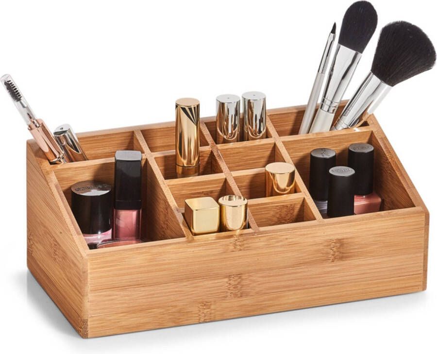 Zeller Make-up organizer 12-vaks bamboe hout 25 x 12 cm Kaptafel badkamer accessoires Make-up houders Make-up organizers