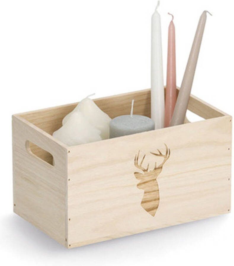 Zeller Opberg box kist naturel hout gestempeld hertenmotief 25 x 15 x 14 cm speelgoed opbergen