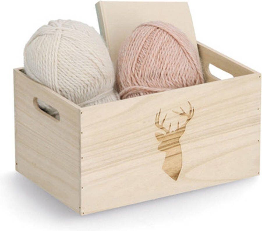 Zeller Opberg box kist naturel hout gestempeld hertenmotief 30 x 20 x 16 cm speelgoed opbergen