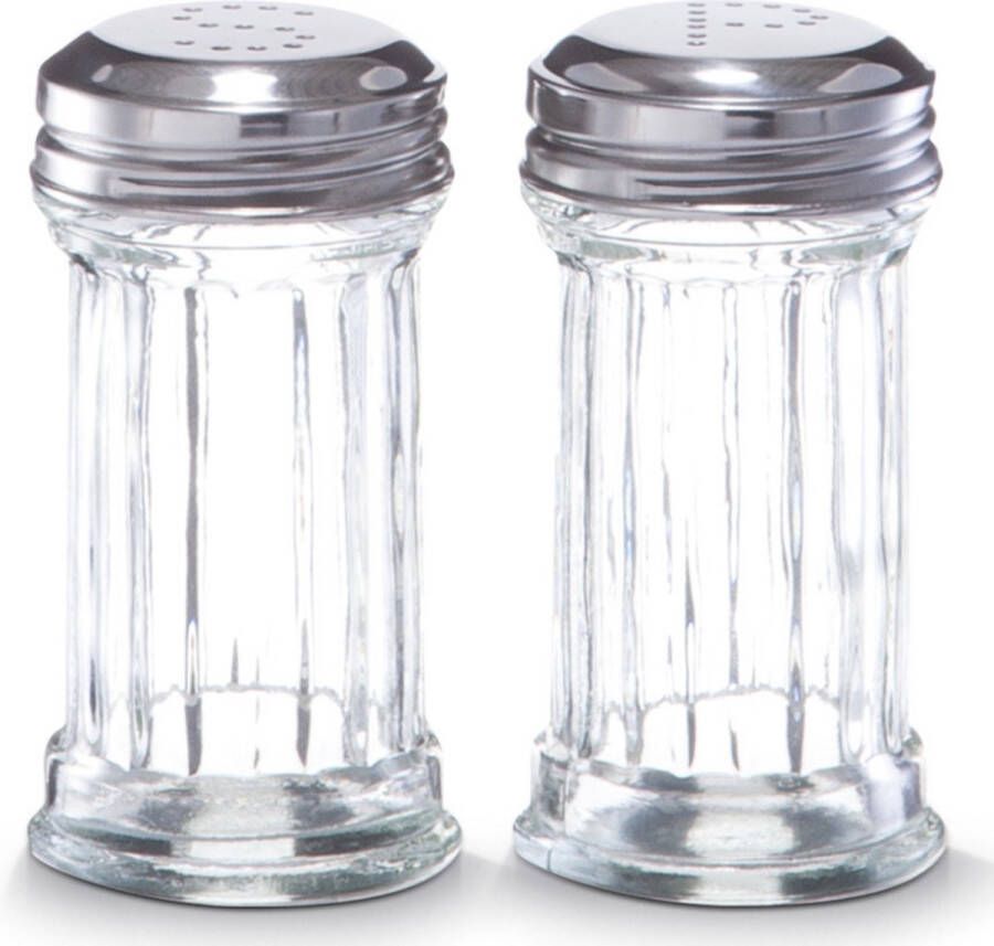Zeller Peper en zout stel glas metaal D5 x H9 5 cm vaatjes strooiers