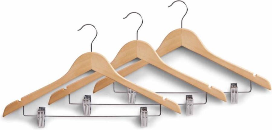 Zeller Present Houten kledinghangers met clips 3 stuks Metaal Uitschuifbaar