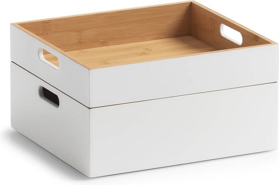 Zeller Present Houten laag opbergbox stapelbaar Wit Stapelbaar Laag model (30 x 27 x 6 cm)