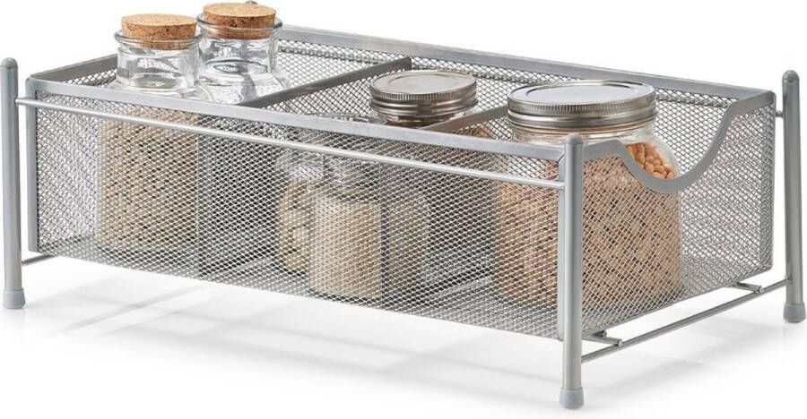 Zeller Present Open rekje met uitschuifbare mand zilver Open mand Stapelbaar & Uitschuifbaar Open mand