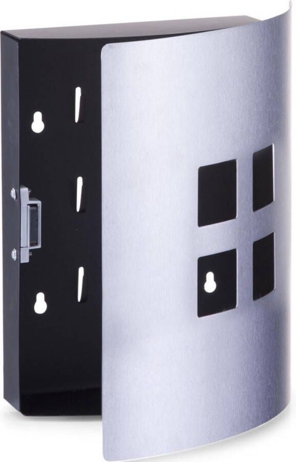 Zeller Sleutelkast voor 9 sleutels zwart met zilver 22 x 24 cm Huisbenodigdheden Sleutels ophangen Sleutelkastjes Sleutelkasten met deels open deurtje