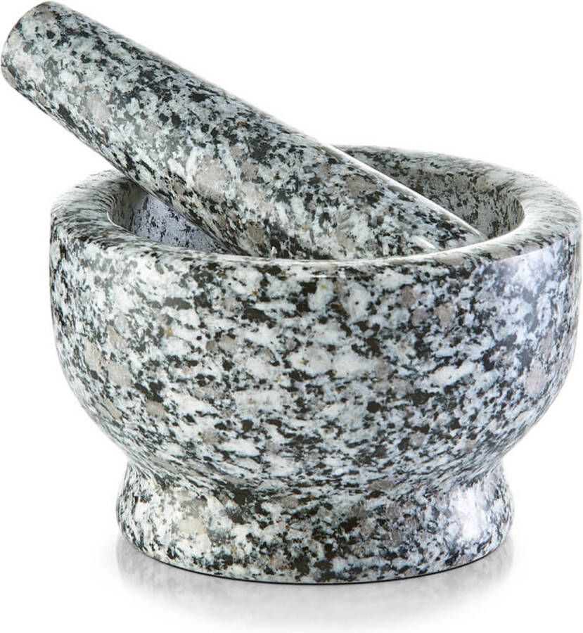 Merkloos Vijzel met stamper graniet zwart D13 x H8 cm Vijzel en mortier