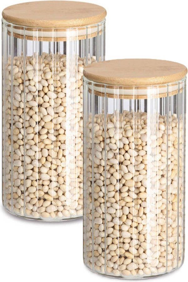 Zeller Voorraad bewaar pot Grooves 2x hard glas transparant 800 ml bamboe deksel luchtdicht