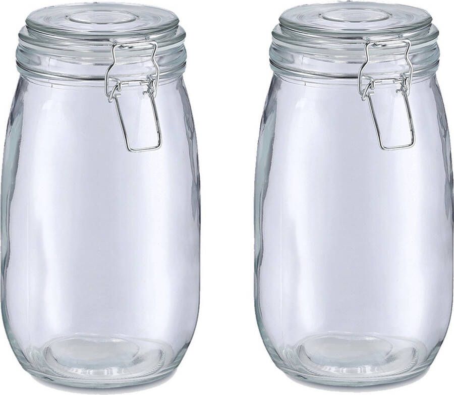 Zeller Voorraadpot bewaarpot Alfie 2x 1.4L glas beugelsluiting D11 x H22 cm Voorraadpot