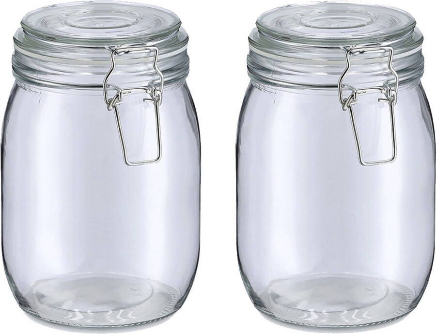 Zeller Voorraadpot bewaarpot Alfie 2x 1L glas beugelsluiting D11 x H17 cm Voorraadpot