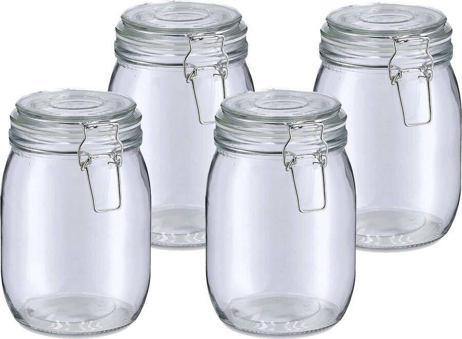 Zeller Voorraadpot bewaarpot Alfie 4x 1L glas beugelsluiting D11 x H17 cm