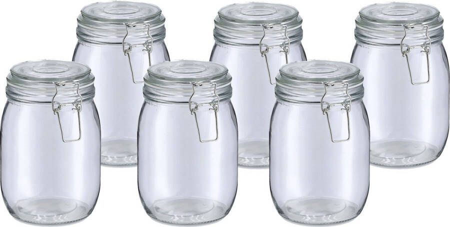 Zeller Voorraadpot bewaarpot Alfie 6x 1L glas beugelsluiting D11 x H17 cm