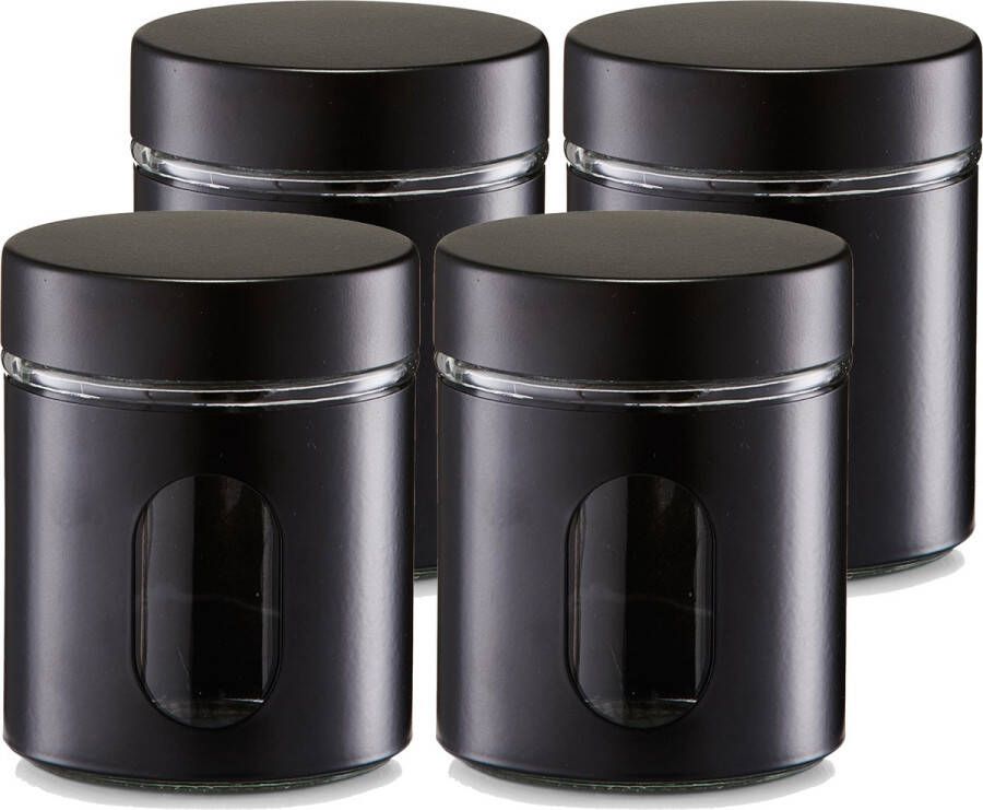 Zeller voorraadpot blik met venster 6x zwart 600 ml glas metaal