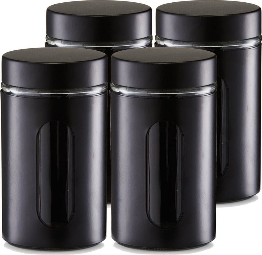 Zeller voorraadpot blik met venster 6x zwart 900 ml glas metaal