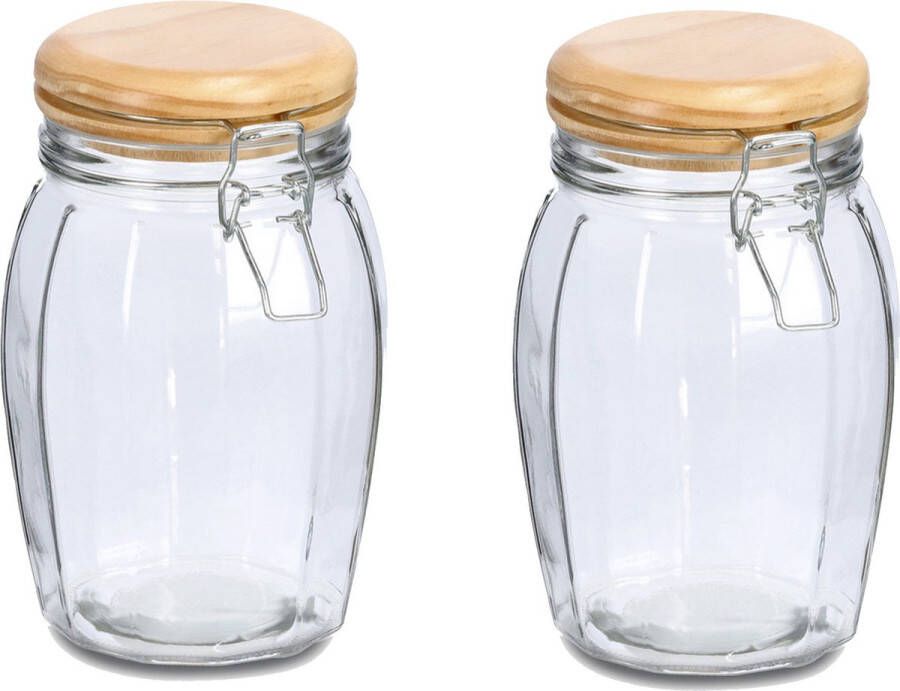 Zeller Voorraadpotten bewaarpotten 2x 1.2L glas met beugelsluiting D12 x H19 cm Voorraadpot