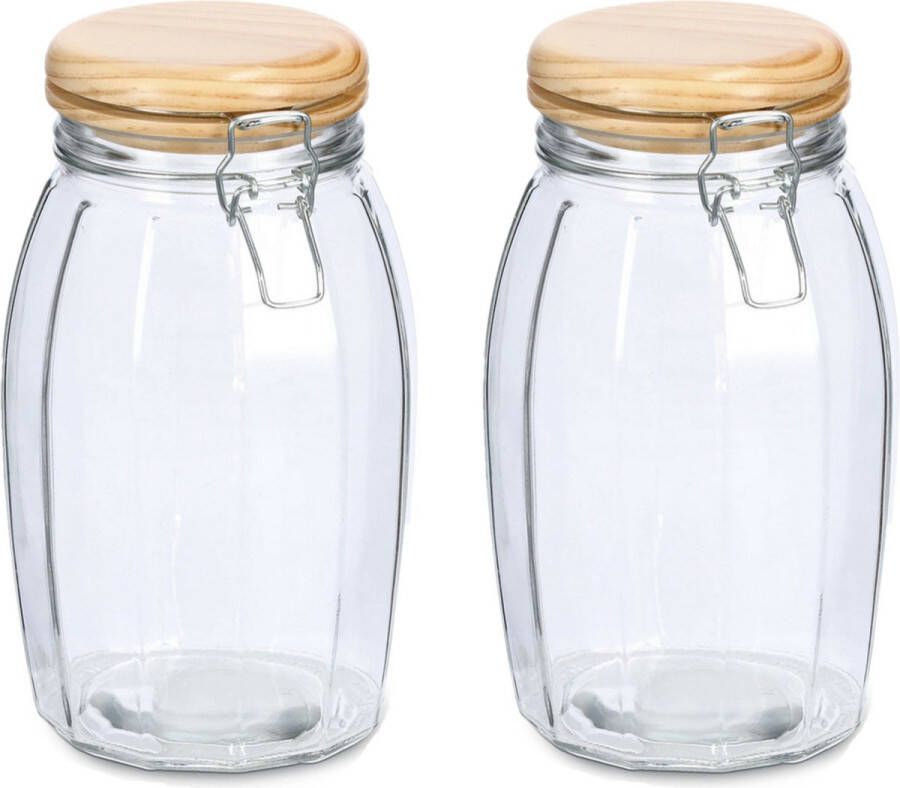 Zeller Voorraadpotten bewaarpotten 2x 1.85L glas met beugelsluiting D13 x H23 cm Voorraadpot