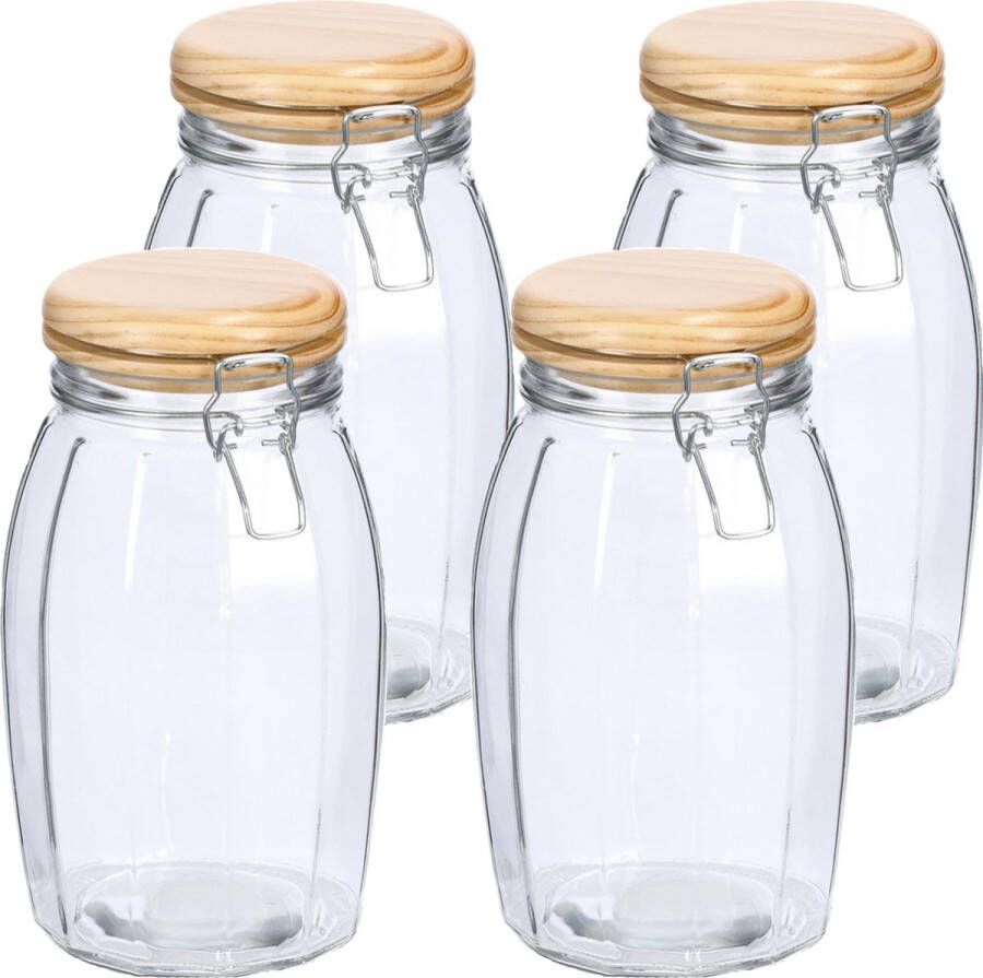 Zeller Voorraadpotten bewaarpotten 4x 1.85L glas met beugelsluiting D13 x H23 cm Voorraadpot