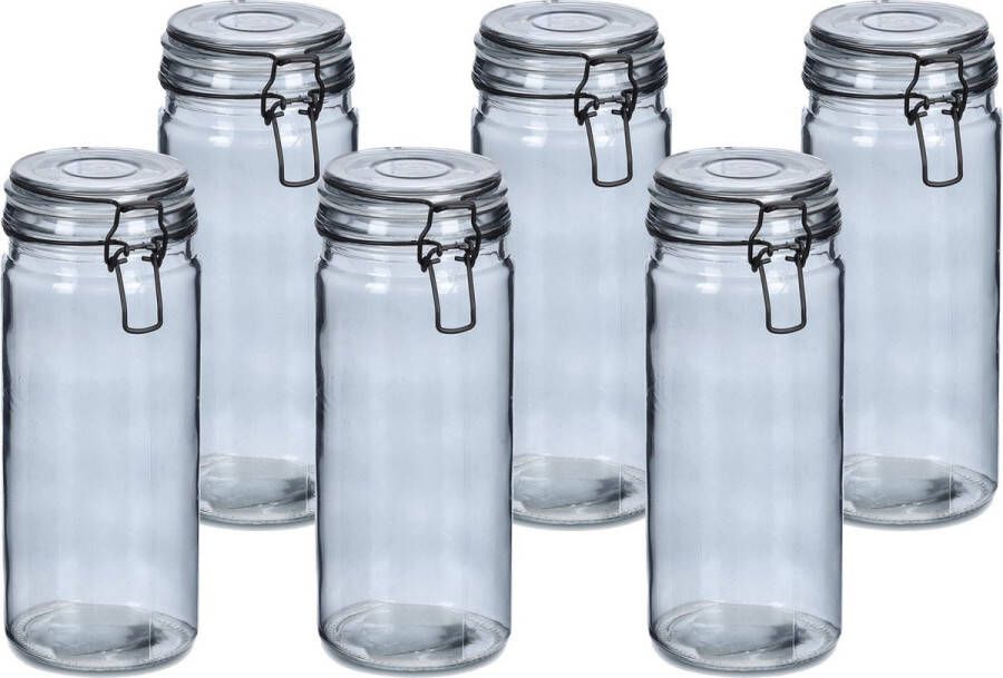 Zeller Voorraadpotten bewaarpotten 6x 1L glas met beugelsluiting D10 x H20 cm