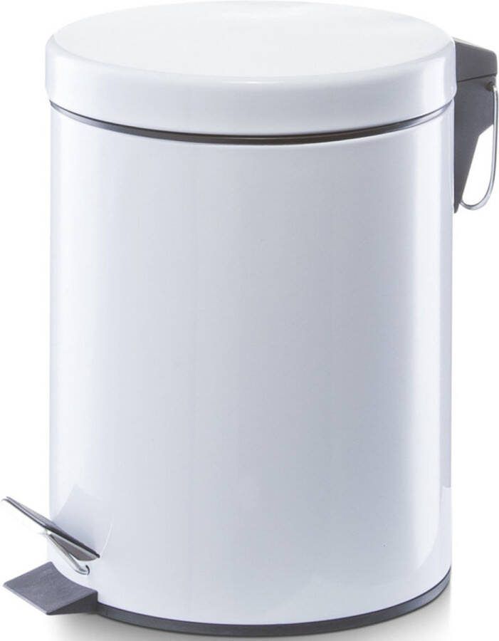 Zeller Vuilnisbak pedaalemmer wit 5 liter metaal 20 x 28 cm klein formaat
