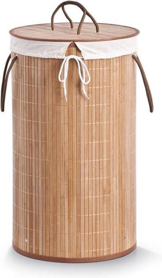 Zeller Wasmand bamboe hout rond deksel 35 x 60 cm 73 Liter Wasgoed sorteren verzamelen Wasgoedmanden