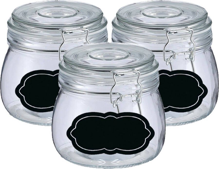 Zeller Weckpot inmaakpot 4x 500 ml glas met beugelsluiting incl. etiketten Weckpotten