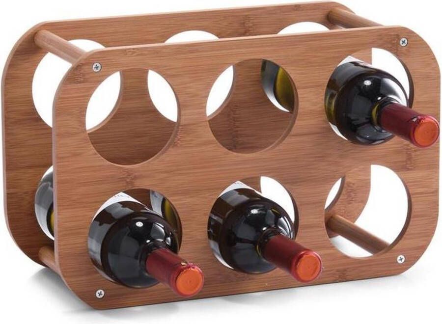 Zeller 1x Houten wijnflessen rekken wijnrekken compact voor 6 flessen 38 cm Keukenbenodigdheden Woonaccessoires decoratie Wijnflesrekken wijnflessenrekken wijnrekken Rek houder voor wijnflessen