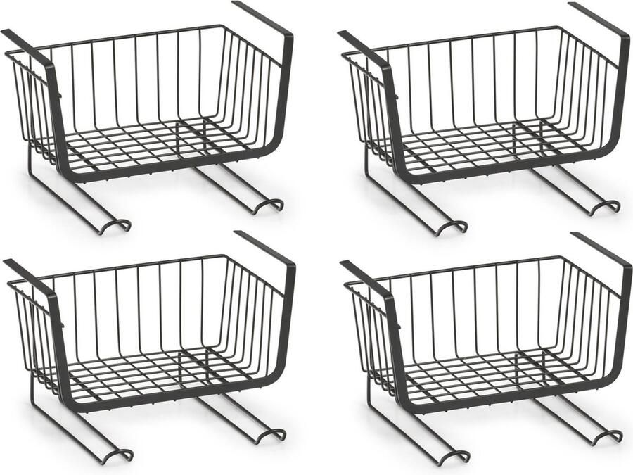 Zeller 4x Zwarte opberg opruim hangmandjes met haken 31 cm Huishouding Opbergen opruimen Opbergmanden opruimmanden Hangmanden voor in de kast