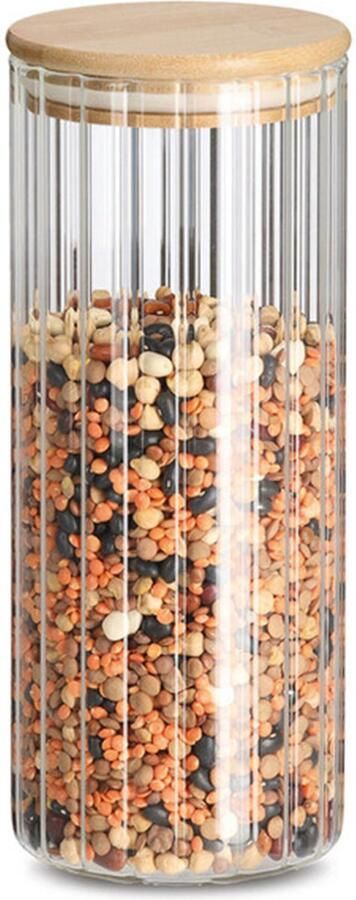 Zeller Voorraad bewaar pot Grooves hard glas transparant 1100 ml bamboe deksel luchtdicht