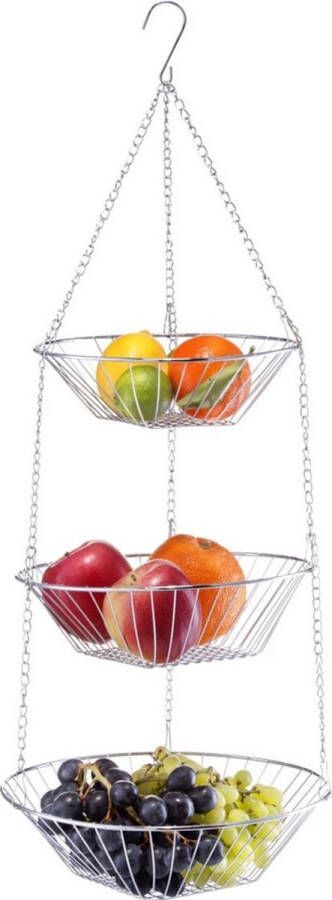 Zeller Zilveren ronde fruitschaal 3-laags hangend 72 cm Keukenaccessoires benodigdheden Fruitschalen fruitmanden Fruitschalen van metaal
