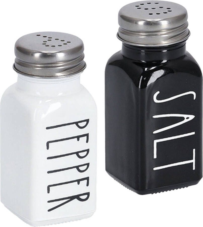 Zeller Zout en peper set glas metaal wit en zwart 80 ml 4 x 9 cm