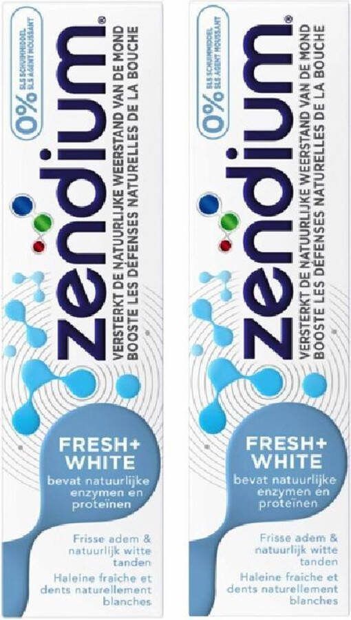 Zendium Fresh Whitener 2 x 75 ml Tandpasta Voordeelverpakking