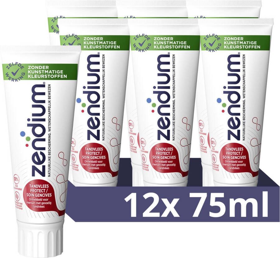 Zendium Tandpasta Tandvlees Protect tandpasta met fluoride zonder SLS-schuimmiddel 12 x 75 ml