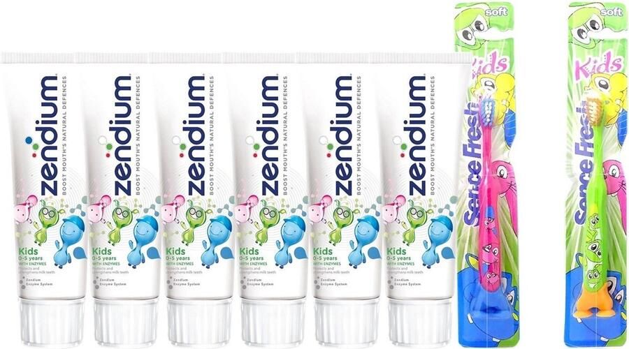 Zendium Tandpasta Kids 0-5 jaar 6 x 75 ml + 2 Tandenborstels