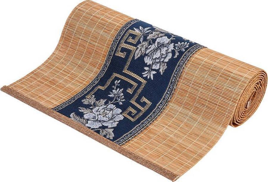 ZenHome Bamboe Tafelloper Pioen Donkerblauw maat 30x150cm