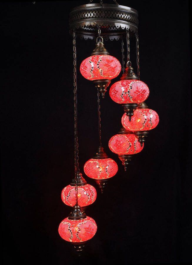 Zenique Turkse Lamp Hanglamp Mozaïek Lamp Marokkaanse Lamp Oosters Lamp Authentiek Handgemaakt Kroonluchter Rood 7 bollen