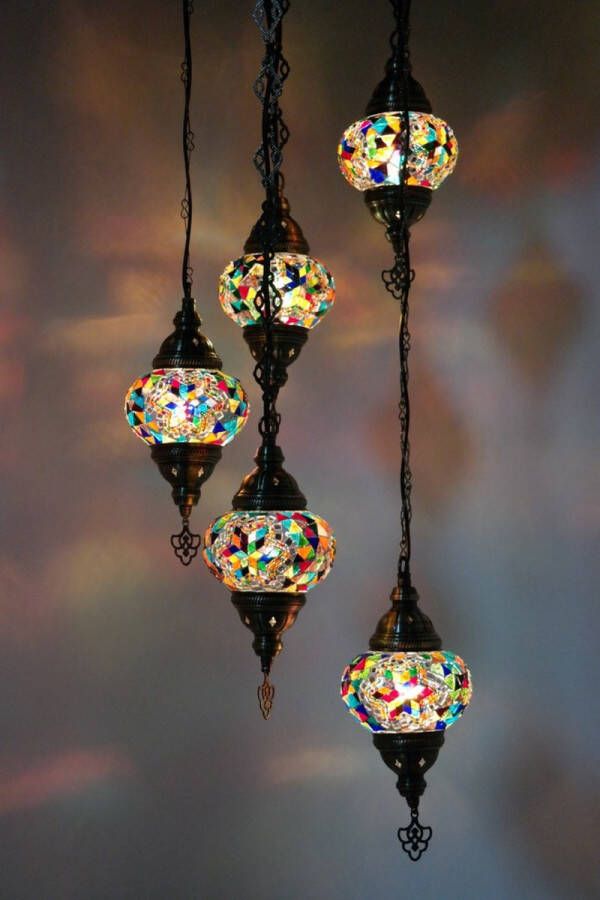 Zenique Turkse lamp Oosterse lamp Hanglamp Multicolour 5 bollen mozaïek
