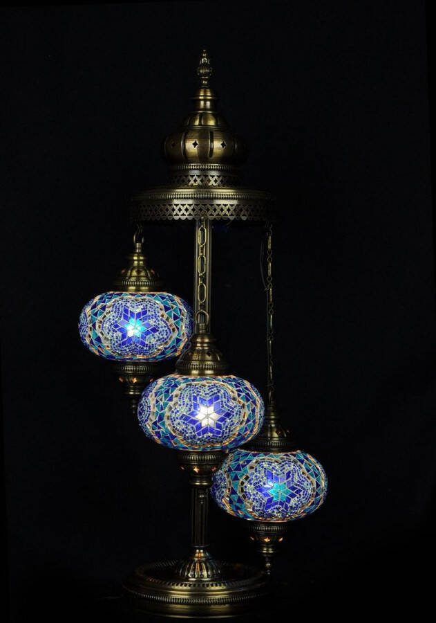Zenique Turkse lamp Oosterse lamp Staande lamp Blauw- 3 bollen mozaïek
