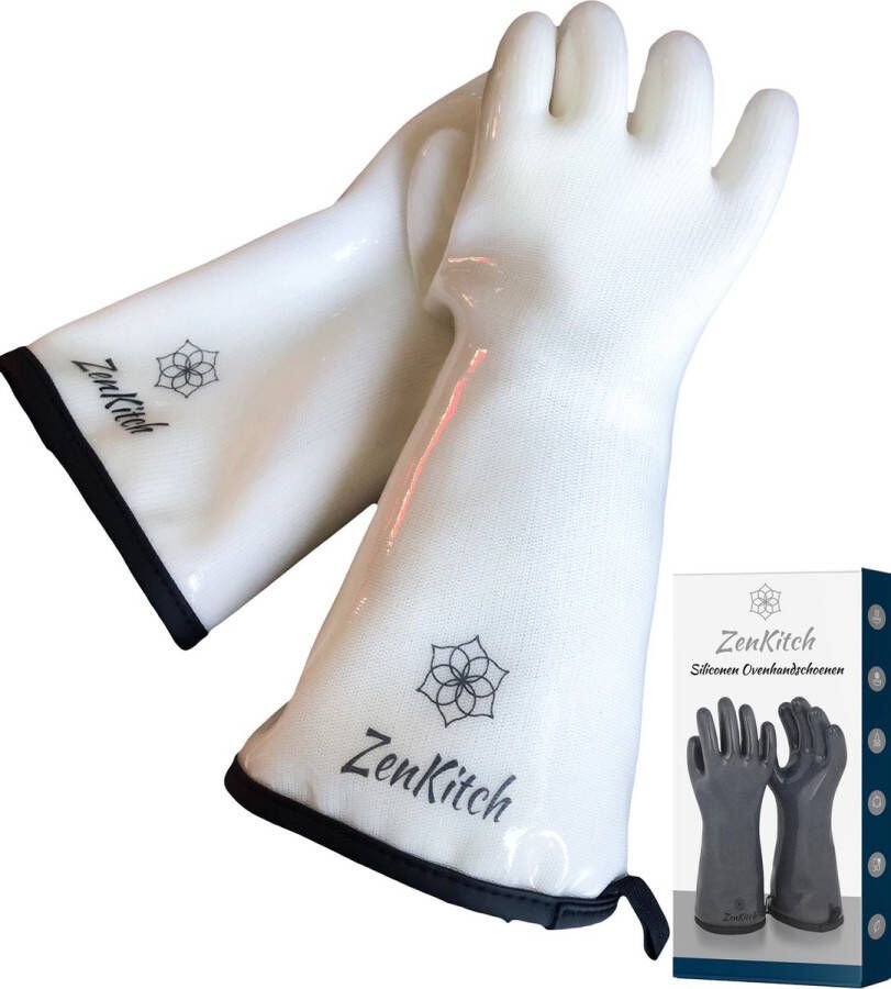 ZenKitch Siliconen BBQ Handschoenen Ovenwanten Ovenhandschoenen 2 Stuks Hitte Kou en Snijbestendig BPA en Latexvrij Wit Maat M
