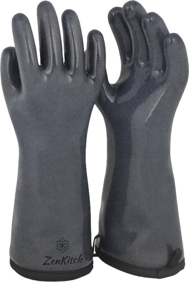 ZenKitch Siliconen BBQ Handschoenen Ovenwanten Ovenhandschoenen 2 Stuks Hitte Kou en Snijbestendig BPA en Latexvrij Antraciet Maat L